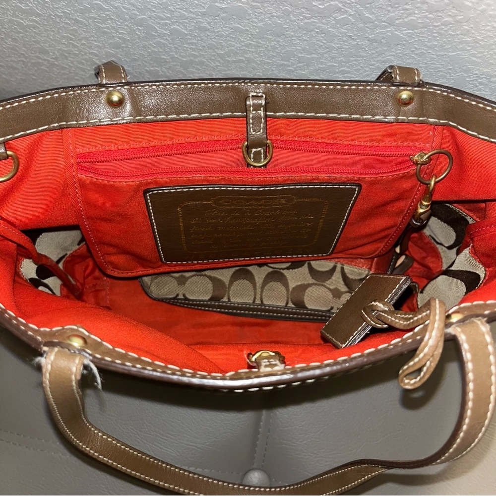 Coach Brown and Red Classic Tote Bag - Picture 4 of 6